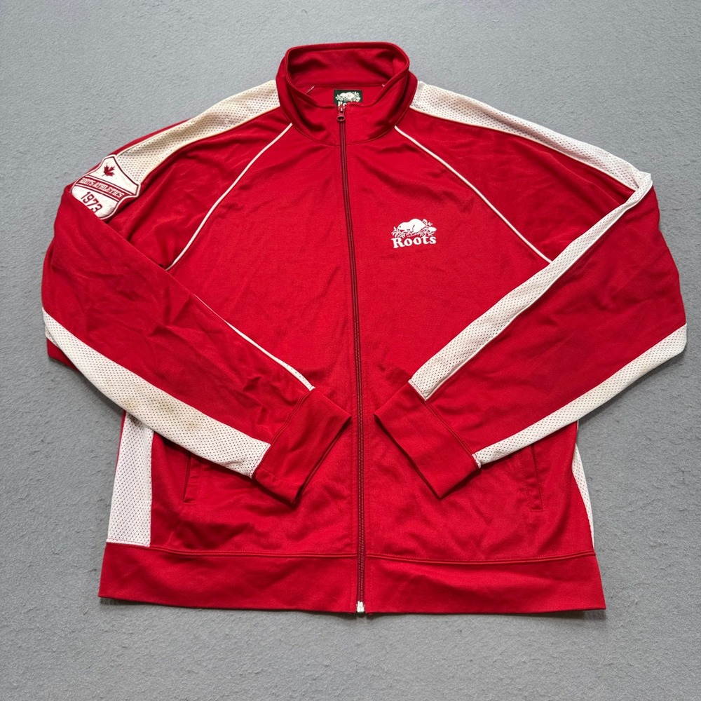 Roots Athletics Track Jacket Men's XL Red Mesh Lined Panels Sportswear Canada